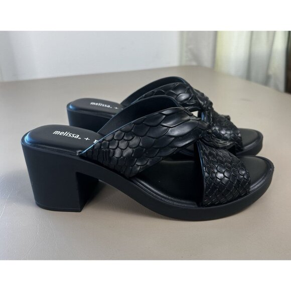 Melissa x Baja East Collab Black Python Strappy Block Heel Slide Sandals Women 7 - Picture 5 of 13